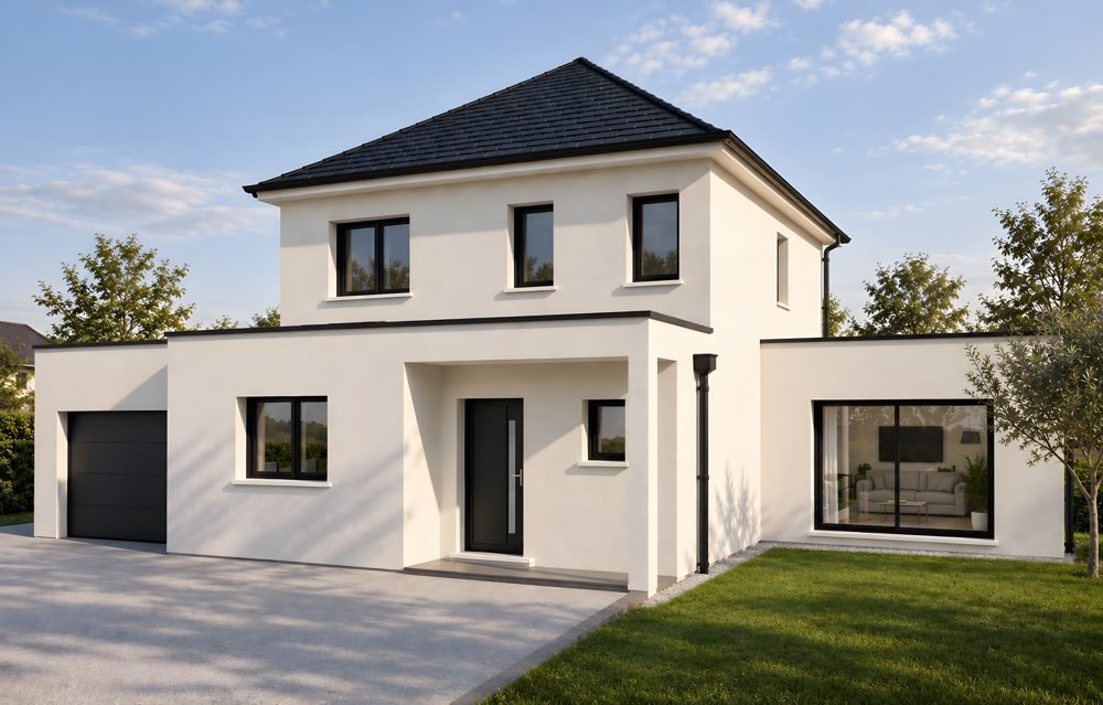 Maison à étage aux volumes blancs