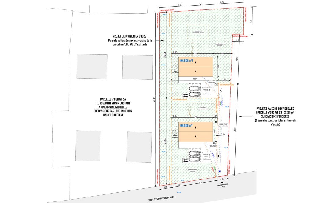 Plan de terrain d'un projet de deux maisons individuelles