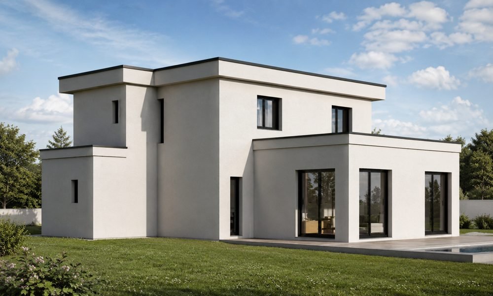 Maison à toit plat avec piscine